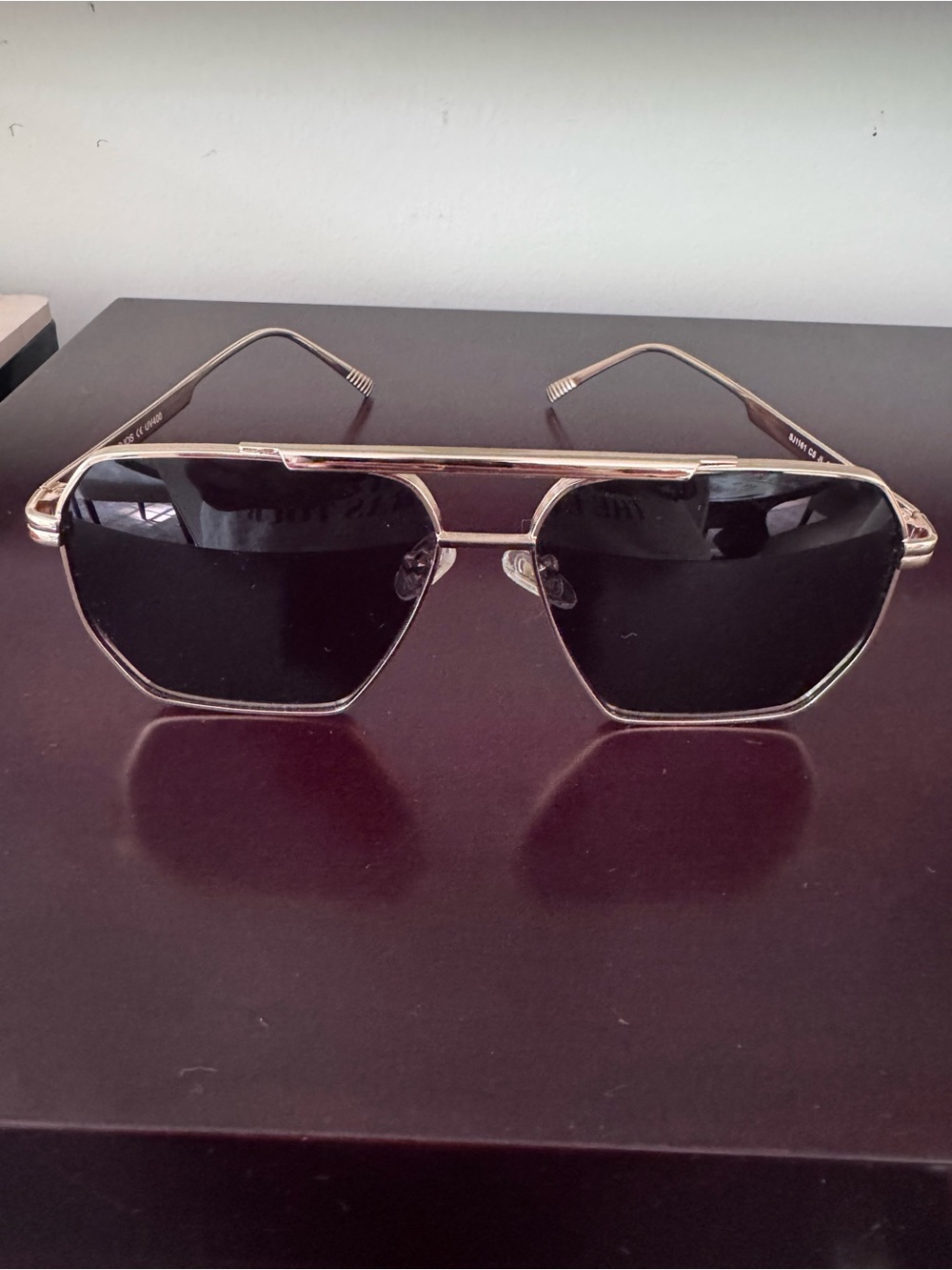 Amazon Geometric Gold Frame Sunglasses with Black Lenses